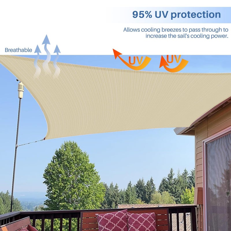 EK شراع ظل شمس E&K شروق الشمس 10' x 12' مستطيل غطاء ظل حجب الأشعة فوق البنفسجية للفناء الخلفي والحديقة الخارجية (بيج) - Image 5